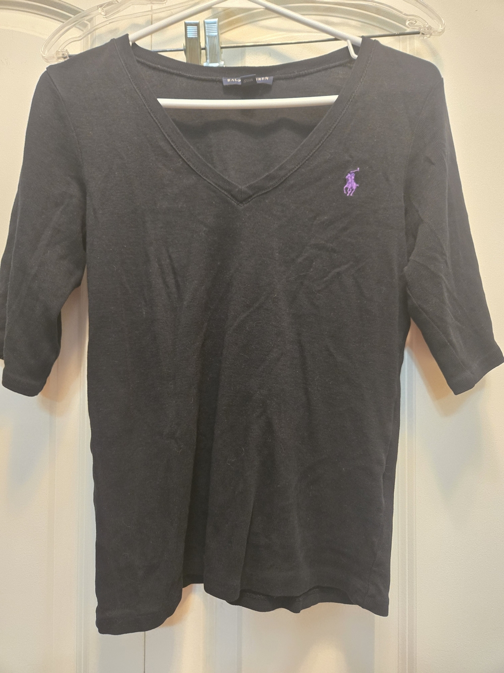 Ralph Lauren Black V-Neck Polo Logo Women's Top